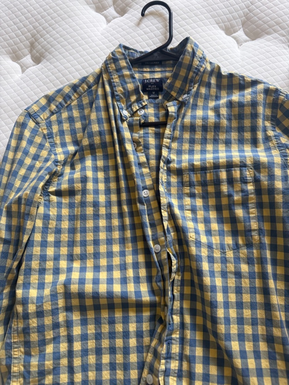 J. Crew Flex Washed Yellow and Blue Gingham Button-Down Shirt
